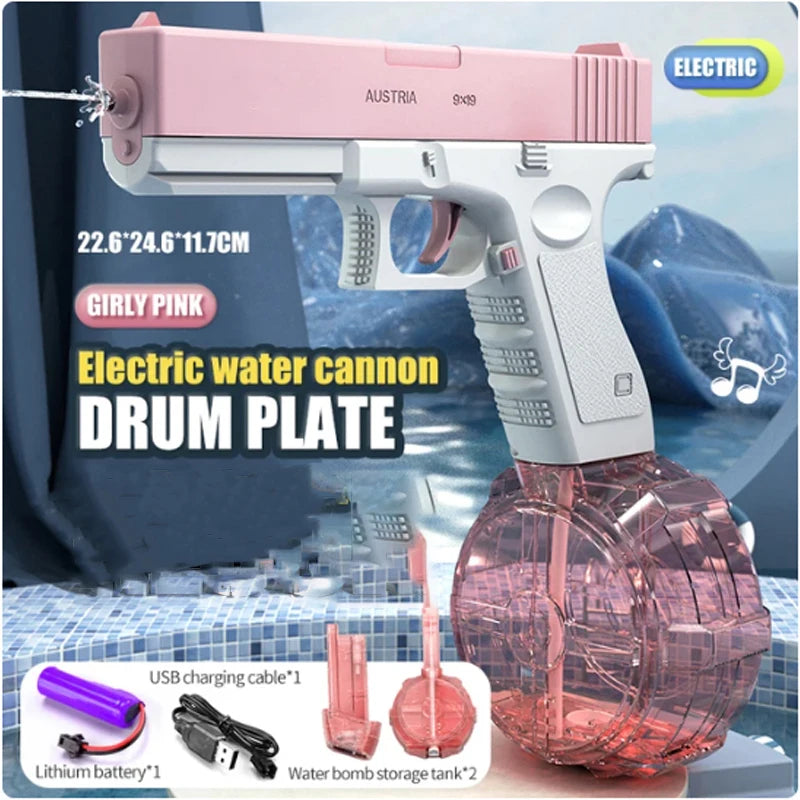 EZ New Water Gun Electric Pistol Shooting Toy Full Automatic Outdoor Beach Gun Summer Water Beach Toy Play The Drum Magazine