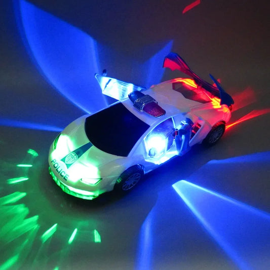 EZ Kids Led Electric Car Toy Police 360 Degree Rotary Wheels Cool Lighting Music Door Open Kids Electronic Car Toys for Children