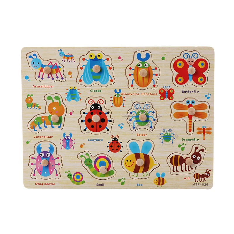 EZ Baby Wooden Puzzles Montessori Toys 1 2 3 Years Toddler Toys Hand Grab Board Alphabet Number Cognition Learning Educational Toys