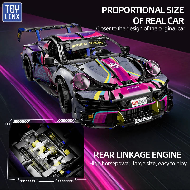 EZ 1611 PCS Sport Car Building Block Sets for Adults,1:10 Collectible Model Scale Engineering Toy Gifts for Boys Car no Box