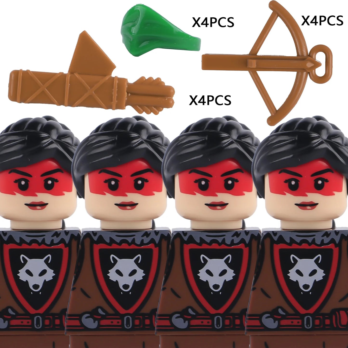 EZ MOC Castle Wolf Knights Figures Building Blocks Medieval Militray Soldiers Guard Ranger Warrior Shields Cape Weapons Bricks Toys