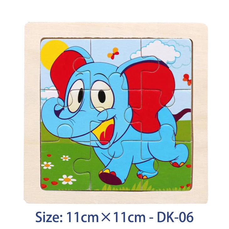 EZ 11cm/4.33in Kids Wooden Jigsaw Puzzle Games Cartoon Animal Vehicle Pattern Children Montessori Educational Toys