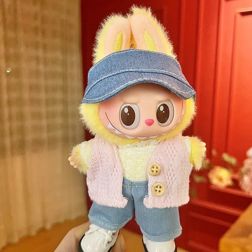 EZ 17cm Mickey Mini Costume Suitable Toy V3 for Labubu Clothes Korean Kpop Idol Pink Bright Silk Bow Princess Dress Birthday Gift