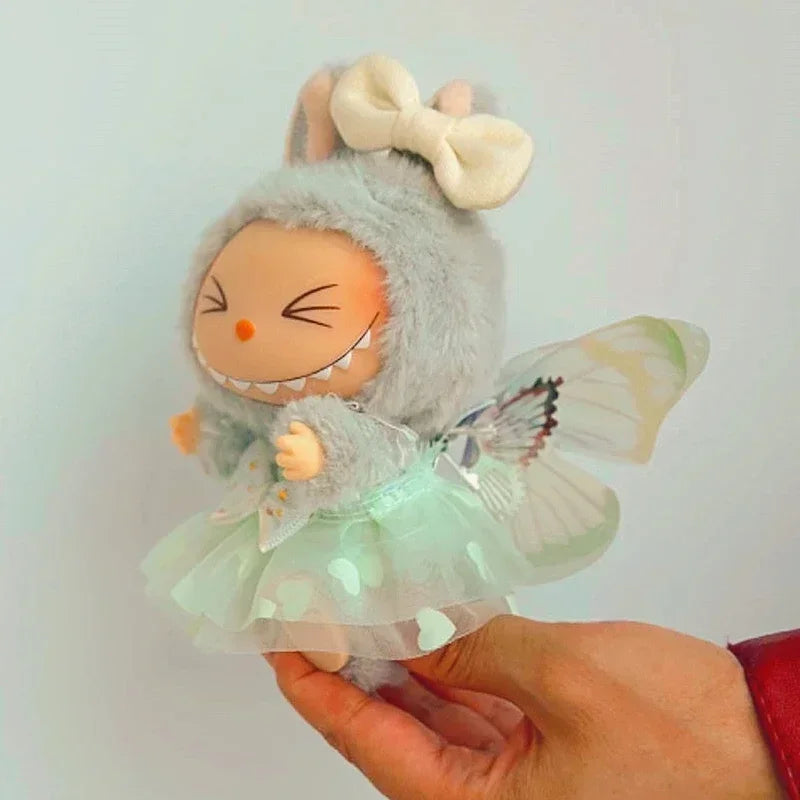 EZ Dress for 17cm Labubu Mini Plush Doll'S Clothes Outfit Accessories for Kpop Exo Labubu Idol V2 Bow Princess Dress Clothing Gift