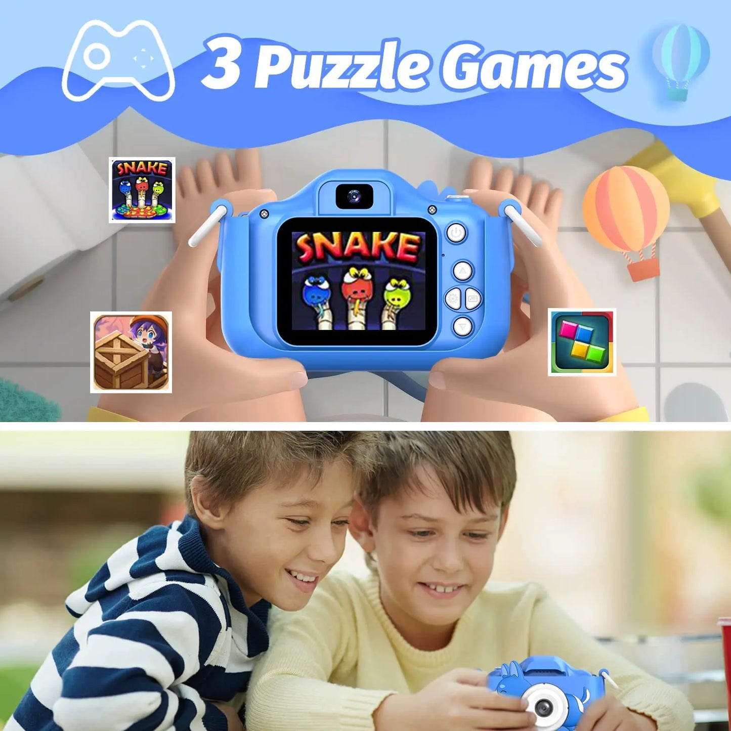 EZ Kids Camera Digital Dual Camera HD 1080P Video Camera Toys Mini Cam Color Display Children Toy For Birthday/Christmas Gift