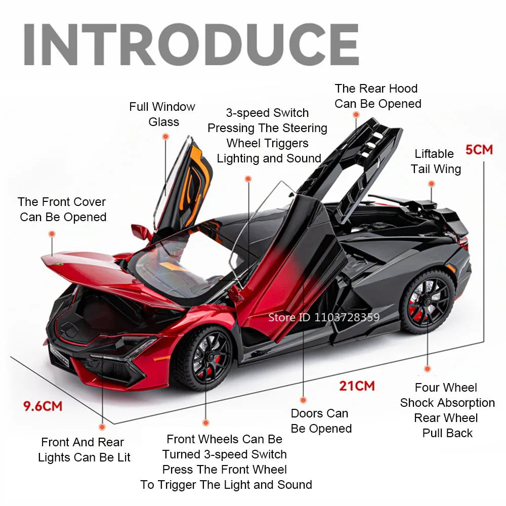 EZ 1:24 Scale Revuelto Miniature Model Toy Sports Cars Alloy Diecast Supercars Sound Light Doors