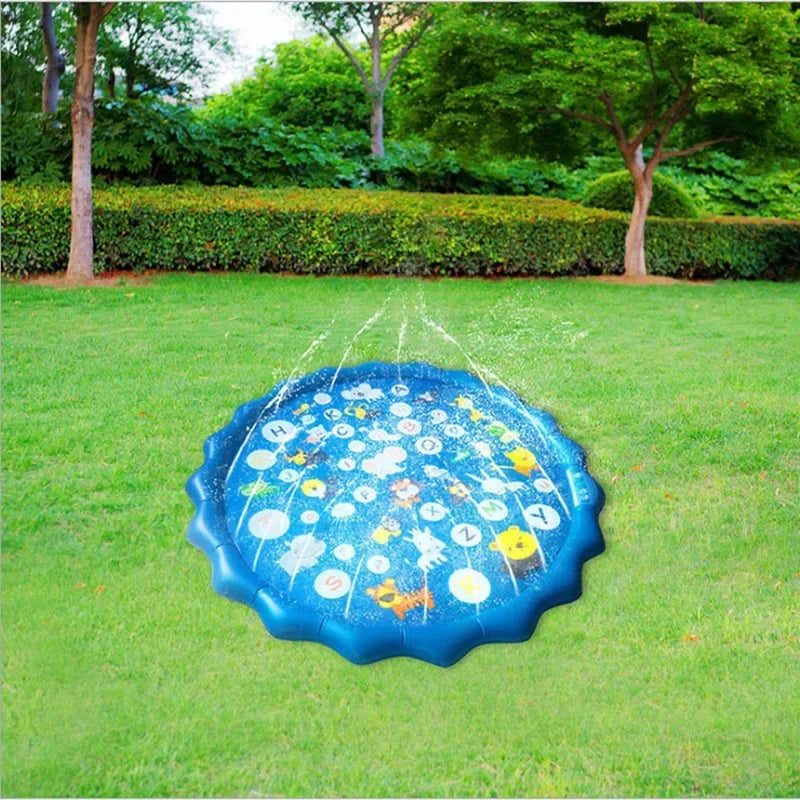 EZ 100/170cm Kids Sprinkler Play Pad Mat Outdoor Lawn Beach Letters Inflatable Water Spray Water Games Beach Mat Cushion