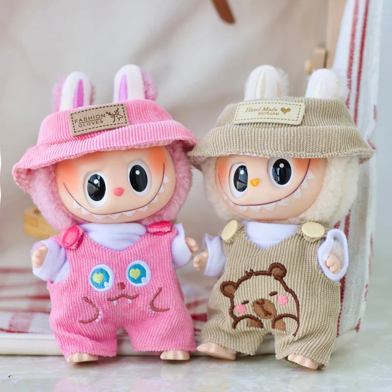 EZ 17cm Labubu Doll Fashion Set Cute White Shirt Hat Animal Overalls Doll Accessories Clothing Set Change Doll Clothes Gift