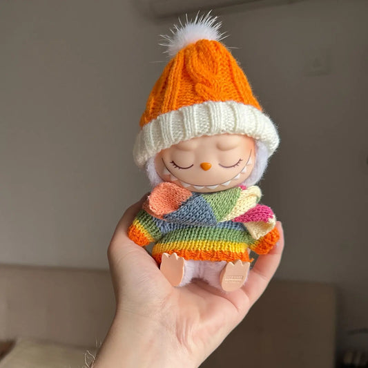 EZ 17cm Labubu doll Clothes  Macaron Labubu Christmas costumes Set V1 V2 Winter Christmas Sweater Scarf Set Clothing ﻿