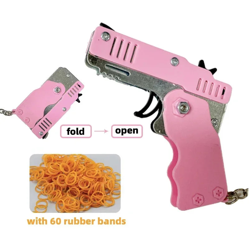EZ 1PC Mini Keychain Gun Rubber Band Gun Toy Gun Shooting Pistol Alloy Kid Outdoor Activities Party Game Birthday Gift for Children