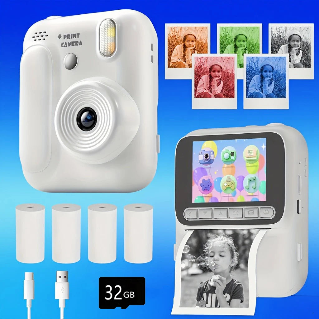 EZ Kids Instant Camera Color Printing Camera 32GB 1080P Thermal Print Toys Camera Print Photo Video Games Music Children Gift