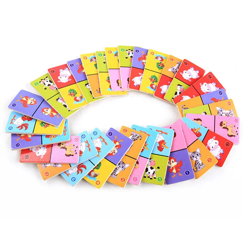 EZ Kids Cognitive Animal Solitaire Dominoes Puzzle Toy Montessori Wooden Animal Color Cognitive Cartoon Jigsaw Board Education Toys