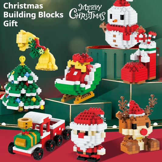 EZ Christmas Gifts Micro Building Block DIY Domino Game Santa Claus Reindeer Holiday Puzzle Assembling Bricks Table Decoration Toys