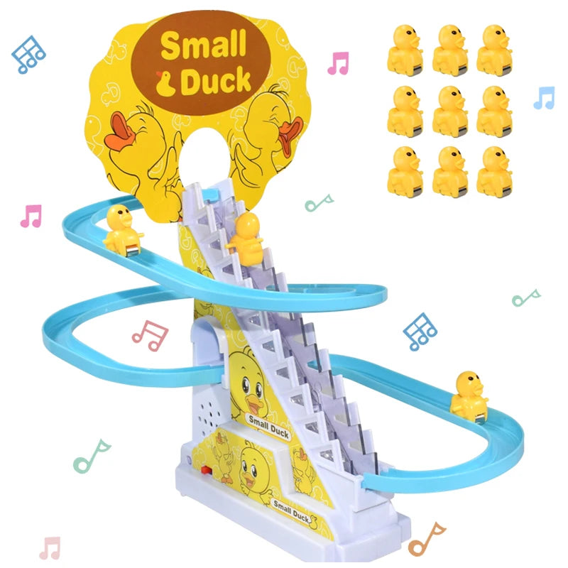 EZ Climbing Stairs Track Toys Electric Duck DIY Rail Racing Track Roller Coaster Toys Set Light Music Educational Toy For Kids Gift