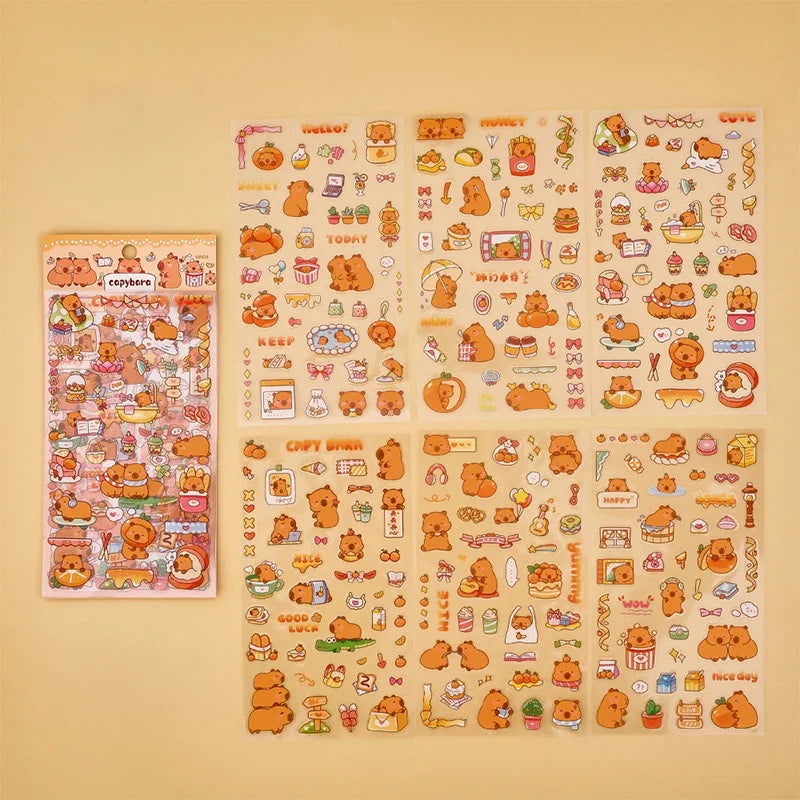 EZ 6PCs Kawaii Capybara Stickers Cartoon Stickers for DIY Hand Account Album Diary Decoration Stickers Aesthetic Stationery Gifts
