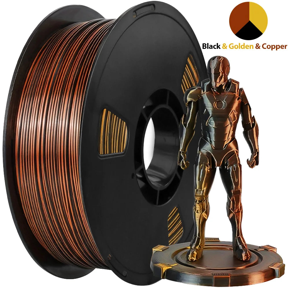 EZ Tricolor Silk PLA 3D Printer Filament, 1.75mm Multicolor 3D Printing Filament, 1kg (2.2lbs) Fit Most FDM 3D Printer