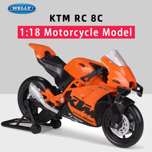EZ Welly 1:18 KTM RC 8C Alloy Diecast Motorcycle Model Workable Shork-Absorber Toy For Children Gifts Toy Collection