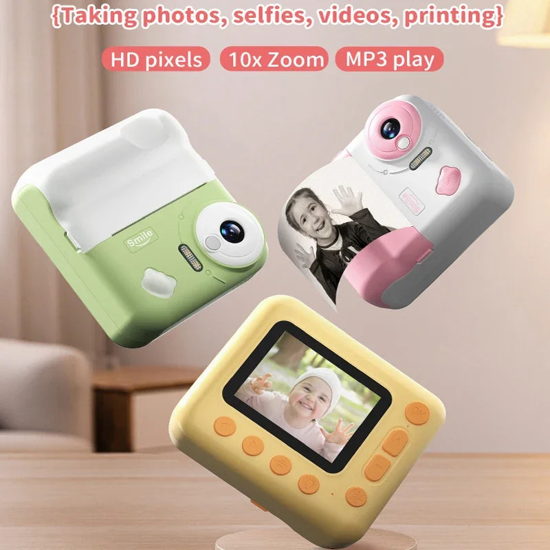EZ 32G Instant Printing Camera Photography Portable Thermal Digital Kids Toys Girl Recorder 1080P Video Doodles 2.8in Birthday Gift
