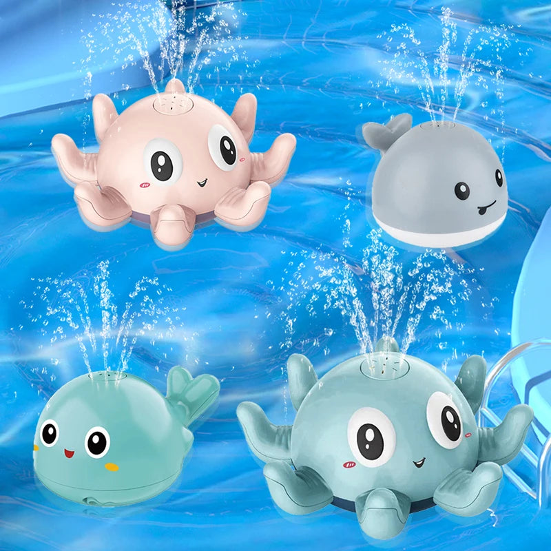 EZ Electric Octopus Whale Baby Bath Toys Automatic Sensing Squirting Water Spray Water Shower Toys for Kids Bath with LED Light