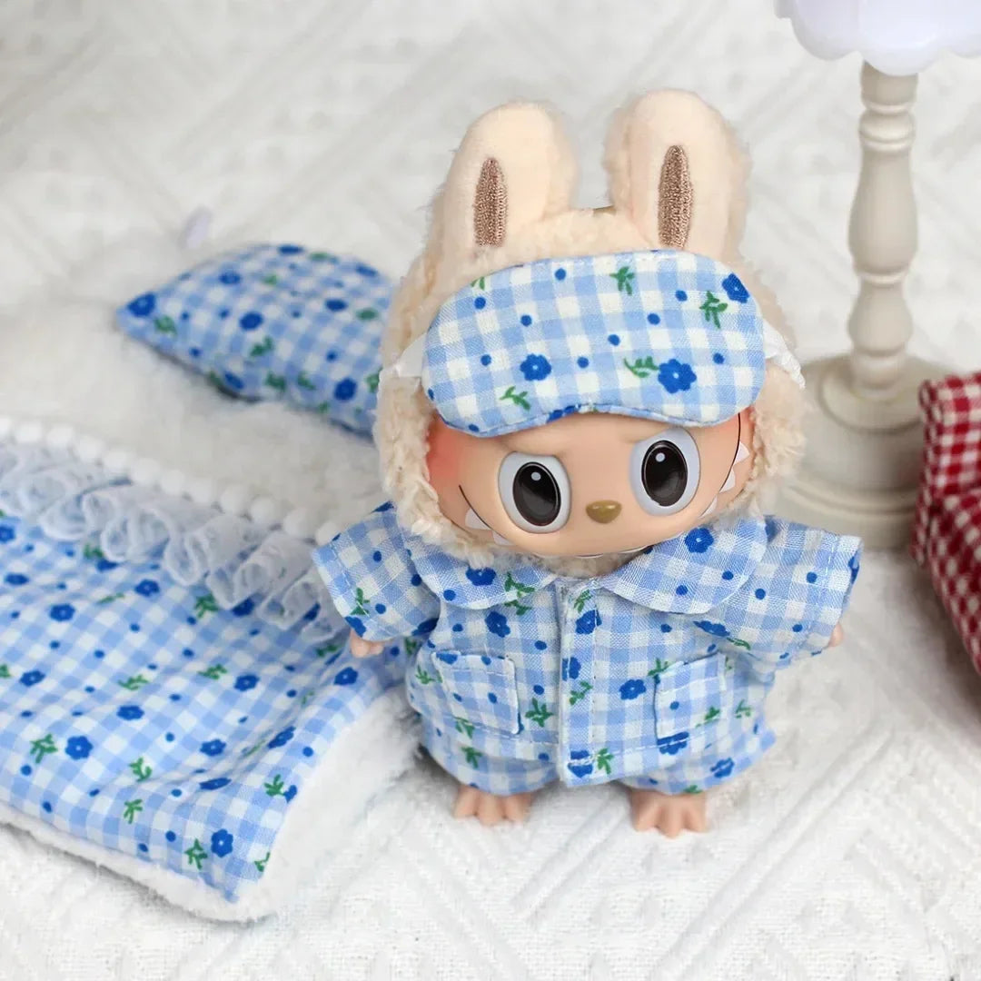 EZ Ropa Labubu For 15/17cm Labubu Doll Quilt and Pajama Set Three-piece Set Cosy Baby Bed Home Warmth Toy Girl Gift