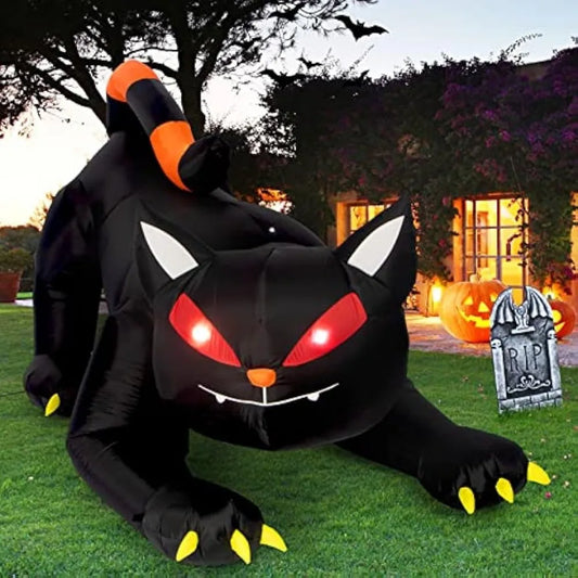 EZ Halloween Inflatable 1.8m Black Cat Toy Shakes Head Ghost LED Lights Indoor Outdoor Yard Airblown Decoration Fun Party Display