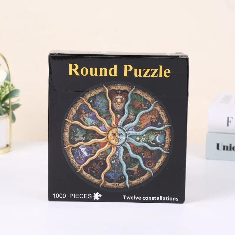 EZ Adult Round Puzzle 1000 Pieces 12 constellations Challenge Games Learning Educational Puzzle Toys Moon Puzzle Space Flat Puzzle