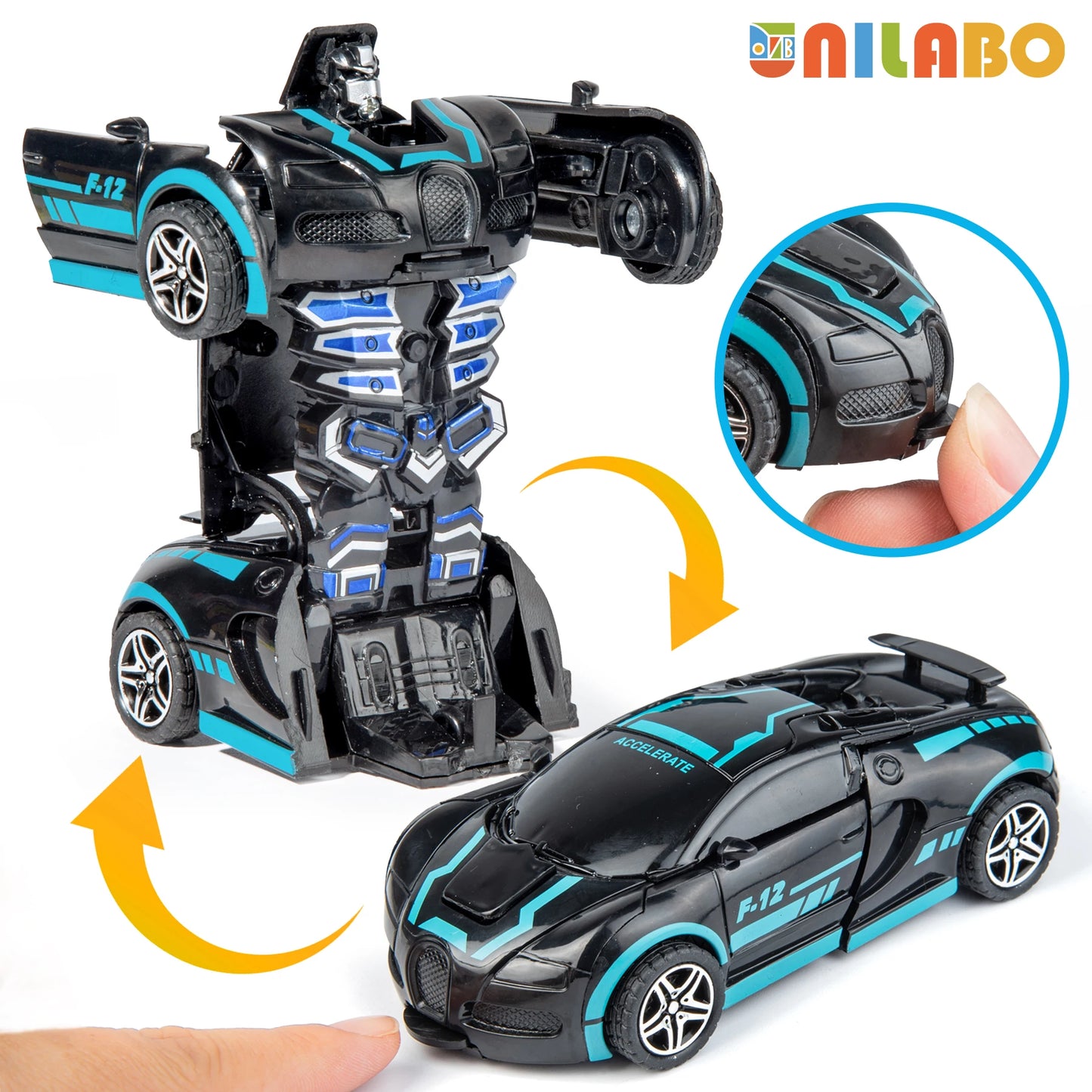 EZ Transformable Robot Sports Car Toys, No Batteries, Educational Kids Gift, Colorful Model Vehicle for Play Learning