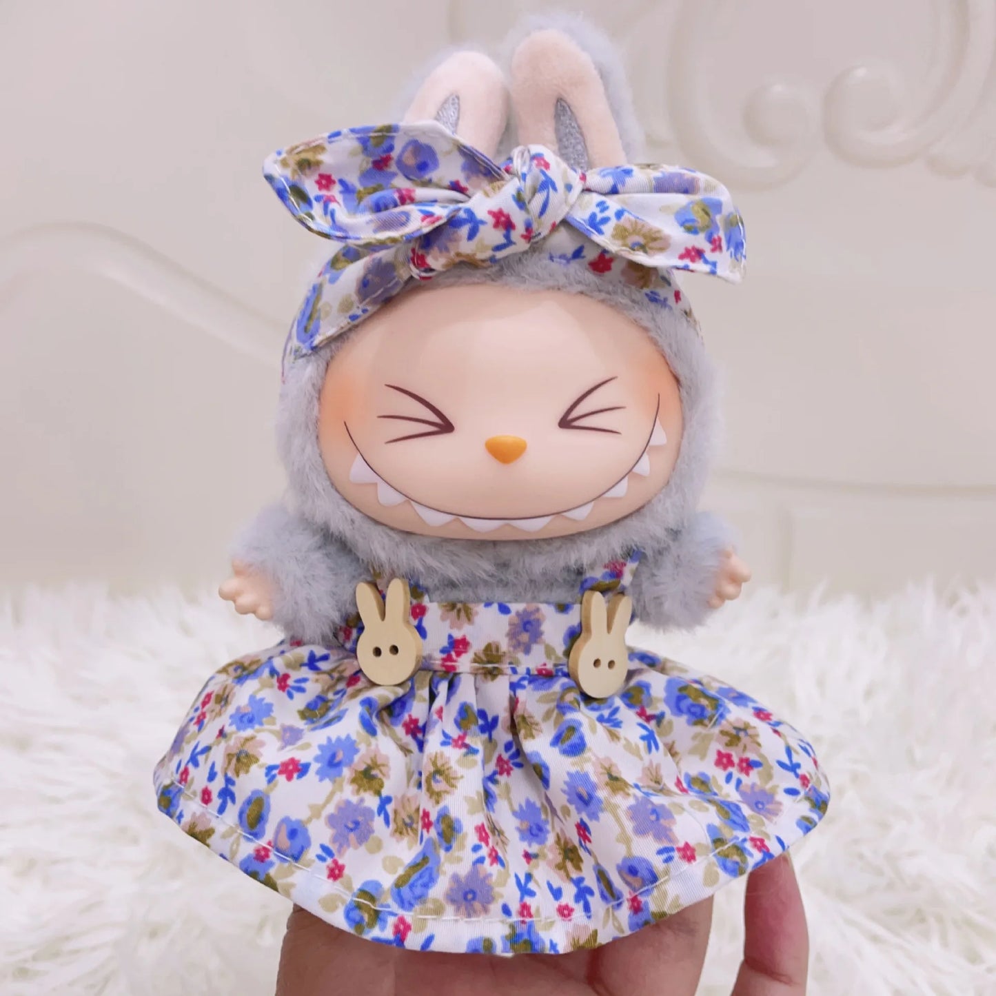 EZ 15/17cm Vinyl Plush Doll Clothes Labubu Pendant Lucky Purple Bow Dress Labubu V1/V2/V3 Clothes Accessories