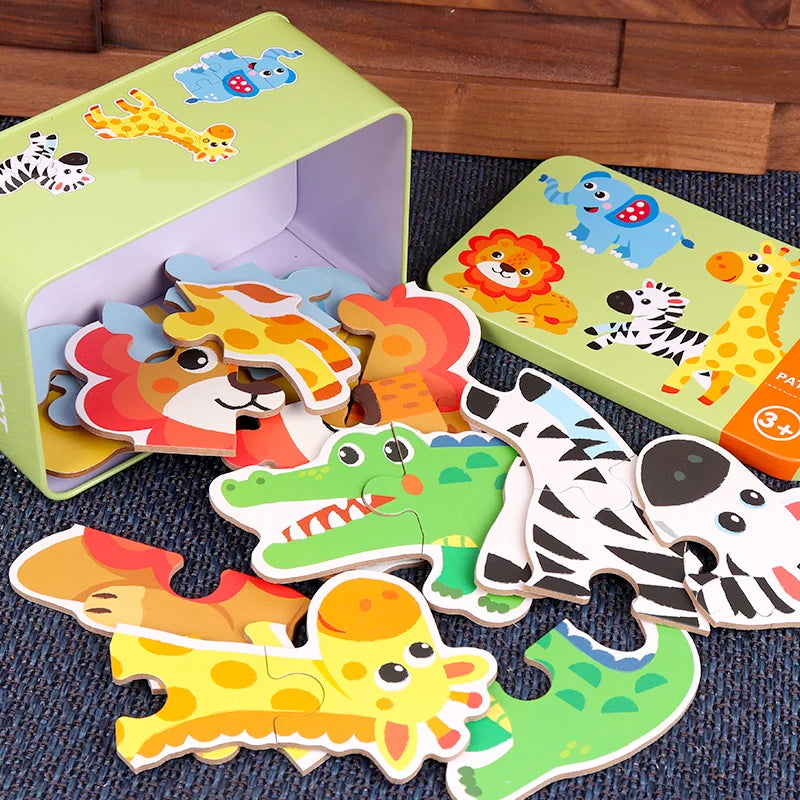 EZ Baby Puzzle Montessori Educational Toys Wood 3D Puzzle Games Iron Box children Puzzles Jigsaw Wooden Puzzles For Kids 2 3 4 Year