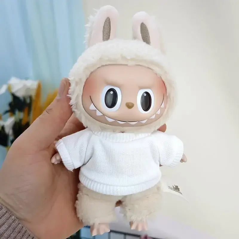 EZ 17cm Mini Plush Doll'S Clothes Outfit Accessories For Korea Kpop Exo Labubu Idol Dolls Corduroy overalls T-shirt Clothing Gift