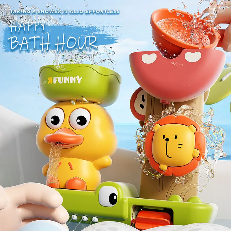 EZ Duck/Flower Shape Baby Bath Toy Play Water in Lion Waterwheel Children Fun in Shower Bathtub with Suction Cup in Kid Gift