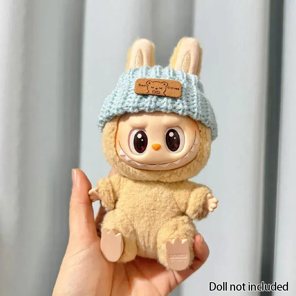 EZ For 15-17 cm v1v2 Labubu Clothes outfit Labubu Sitting Party Bear Label Scarf Hat Bag Dolls Accessories Cute Decoration