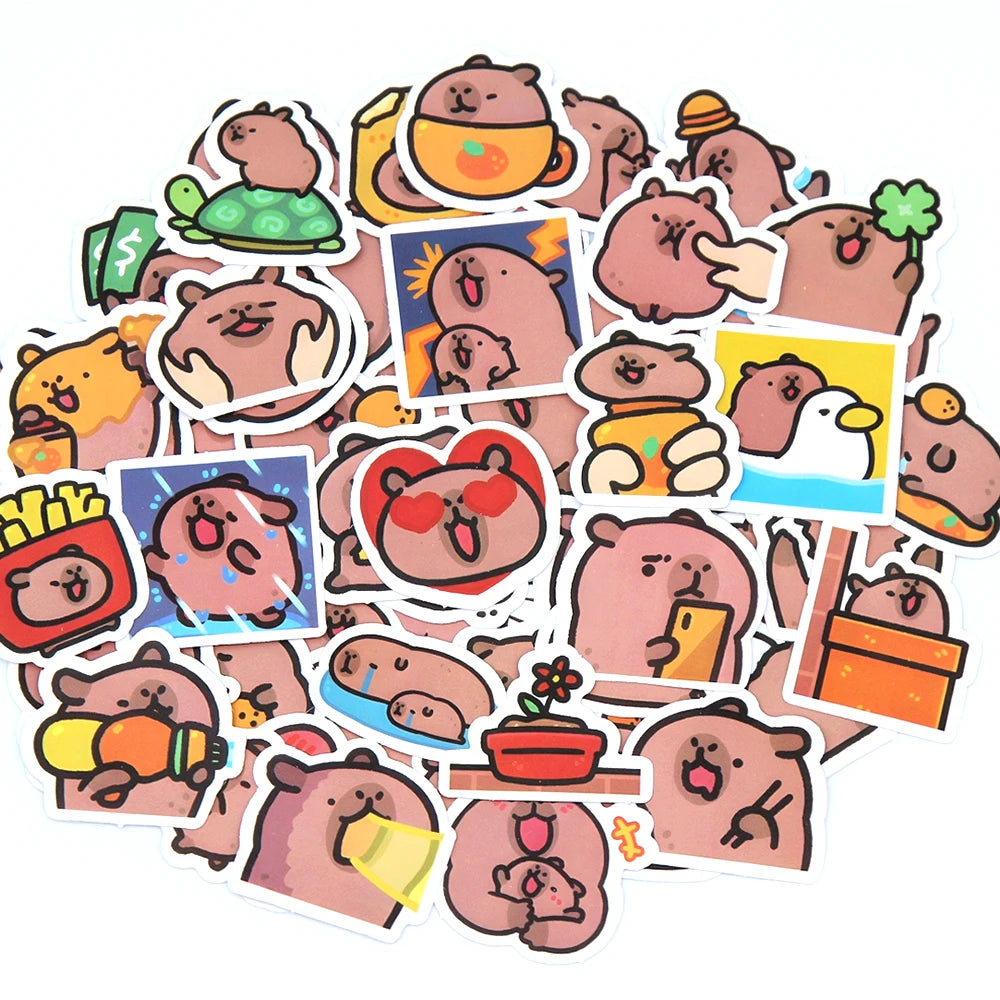 EZ 10/50/100pcs Capybaras Stickers Cartoon Cute Decals Toy Stationery Guitar Phone Bicycle Laptop Luggage Car Graffiti Kids Sticker