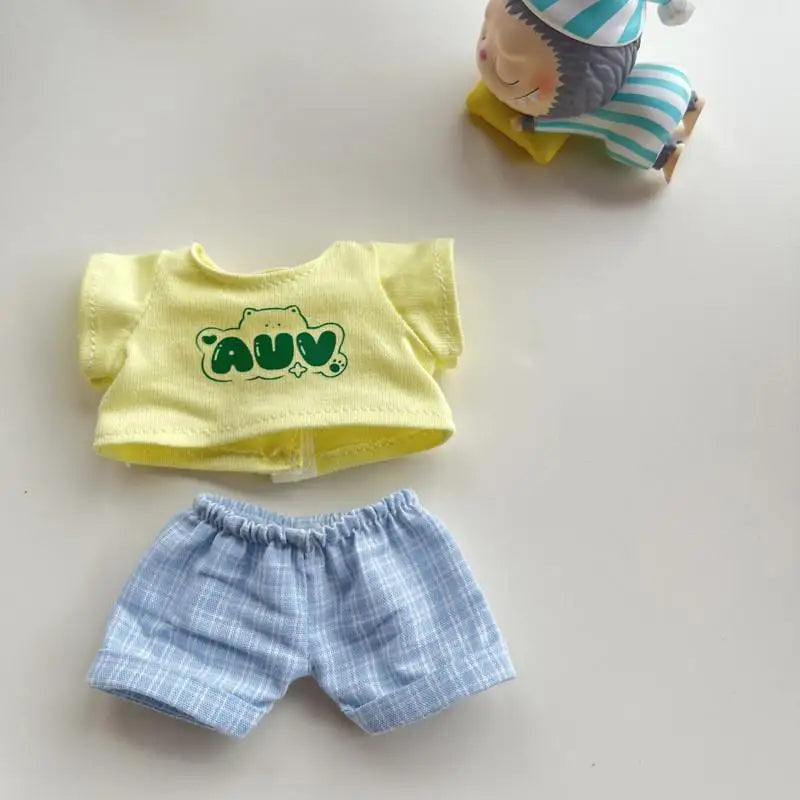 EZ 17cm Mini Plush Doll'S Clothes Outfit Accessories For Korea Kpop Exo Labubu Idol V1 V2 Casual plaid overalls Clothing Gift