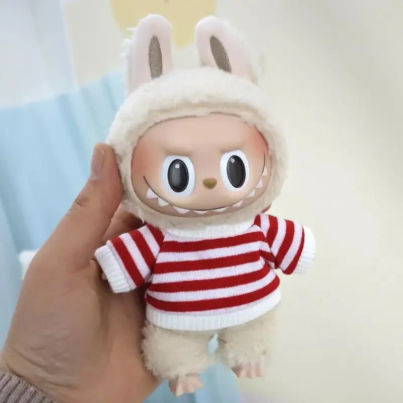 EZ 17cm Mini Plush Doll'S Clothes Outfit Accessories For Korea Kpop Exo Labubu Idol Dolls Corduroy overalls T-shirt Clothing Gift