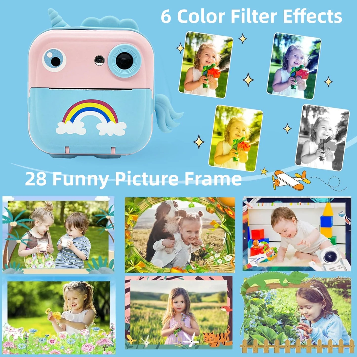 EZ Kdis Camera Instant Print Toy Photo Label Thermal Printing Photograph Video Digital Camera Print Toys for Boys Girls Gifts
