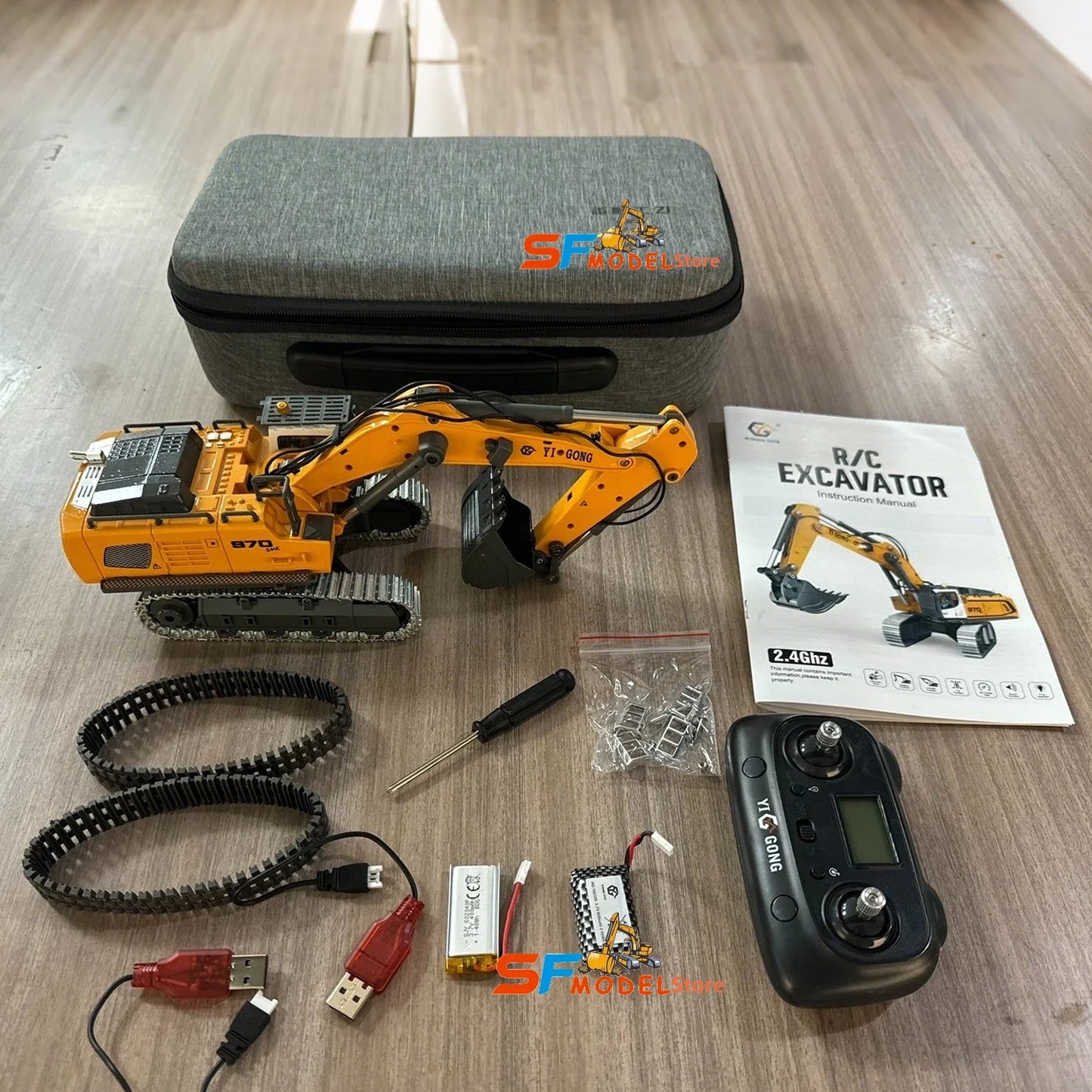 EZ Mini RC Excavator Loader 1/50 970 520 Excavator 636 Loader Electric Simulation Model Metal Track Light Sound System RC Toy Gift