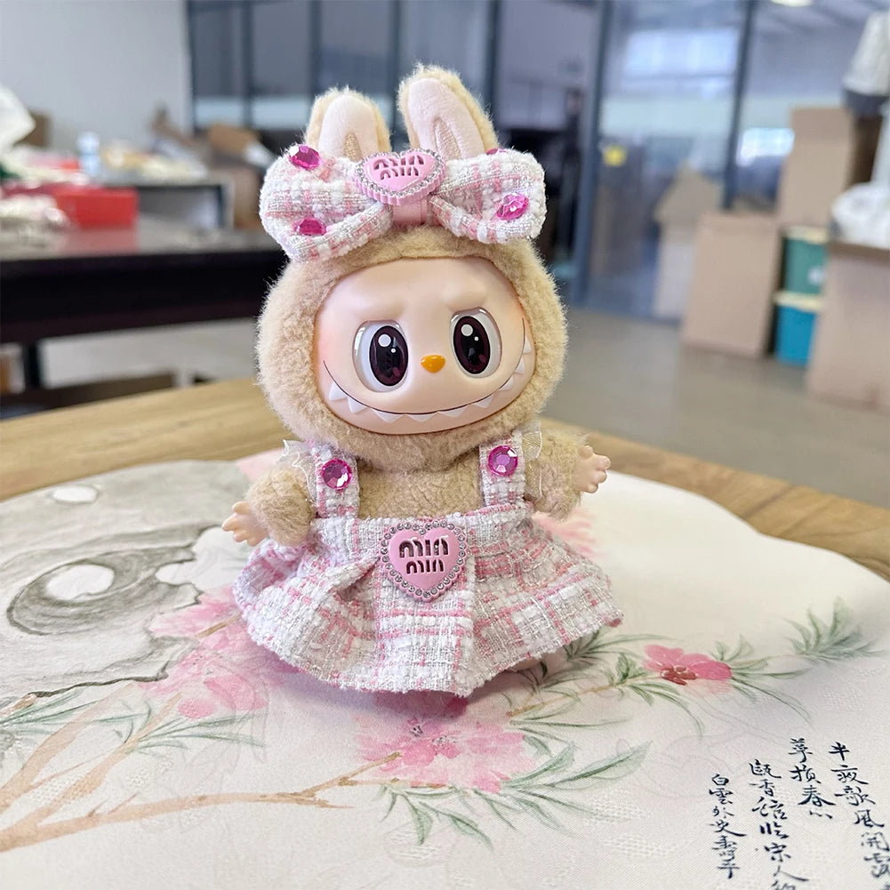 EZ For Labubu Sitting Party Series Classic Dress Grid Style Small Fragrance For Labubu v1 v2 v3 v4 Labubu Clothes Design style