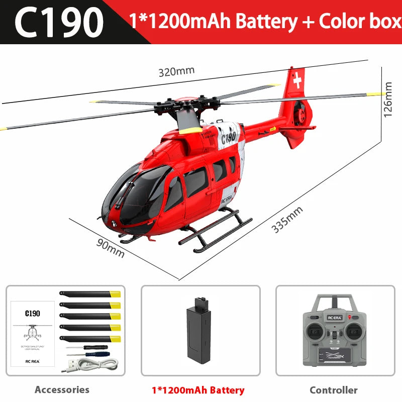 EZ RC ERA C190 1:30 H145 Scale 2.4G 6CH 6-Axis Gyro Optical Flow Localization Altitude Hold Flybarless RC Helicopter RTF