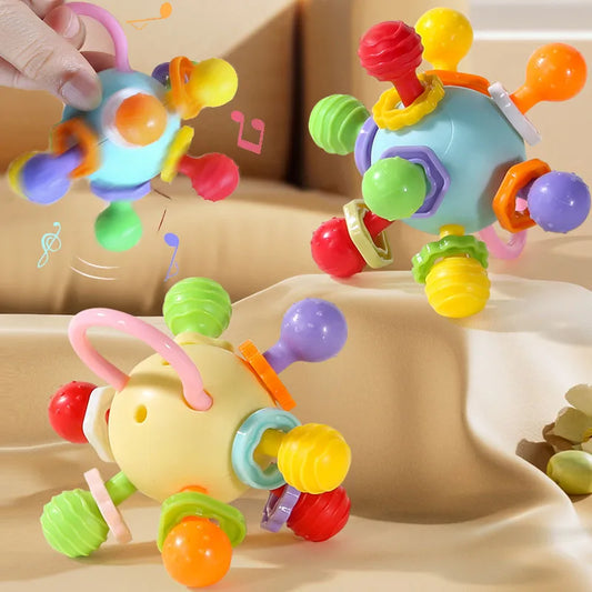 EZ Manhattan Round Ball Soft Silicone Hand Grab Ball Rattle Infantil Chewable Toddler Teeth Soothing Baby Sensory Toy Newborn Gift