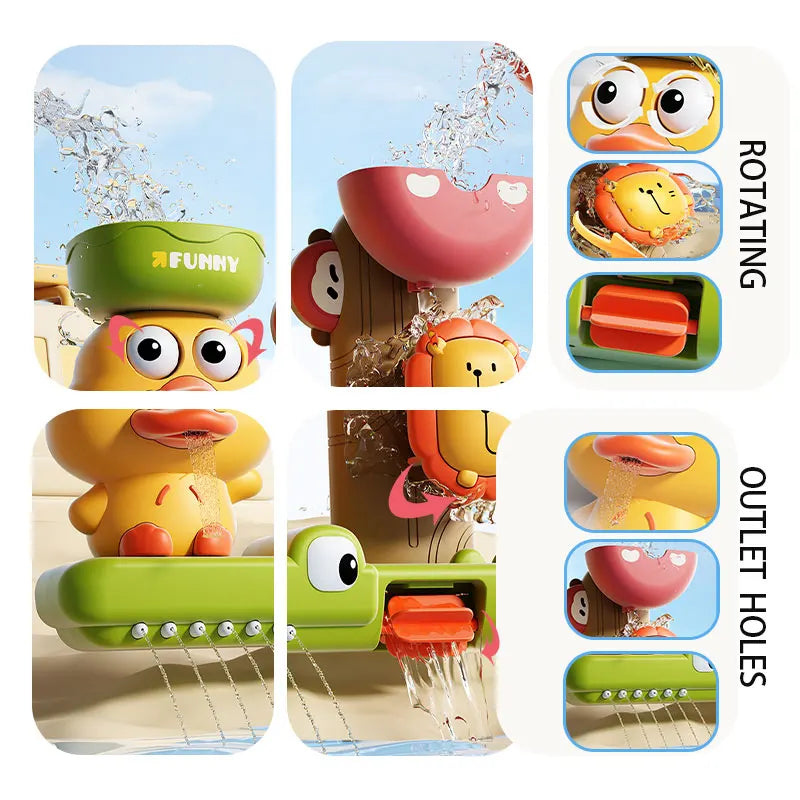 EZ Duck/Flower Shape Baby Bath Toy Play Water in Lion Waterwheel Children Fun in Shower Bathtub with Suction Cup in Kid Gift