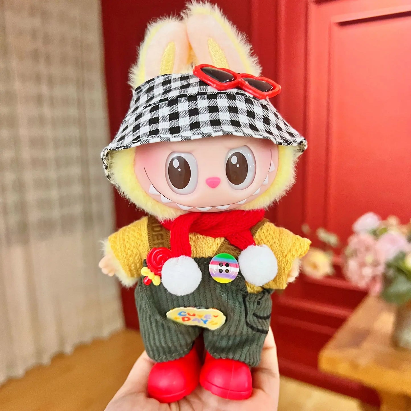 EZ 17cm Mickey Mini Costume Suitable Toy V3 for Labubu Clothes Korean Kpop Idol Pink Bright Silk Bow Princess Dress Birthday Gift