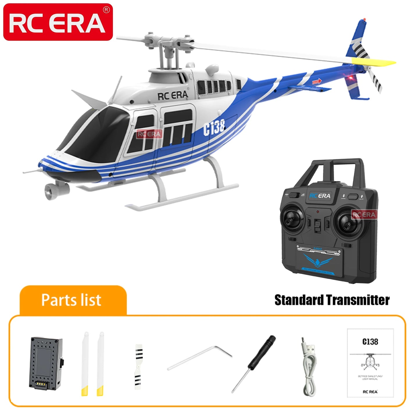 EZ RC ERA C138 BELL 206 Jet Ranger 6-axis Gyro Stabilized Altitude Hold 4ch RC Helicopter Aircraft Hobby for Adults -RTF