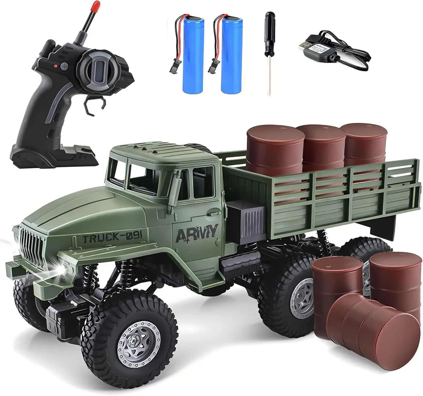 EZ RC Military Truck 6x6 Road Remote Control Car 1/16 Scale Remote Control Truck 4WD All Terrain Rock Army Transport Vehicle Toy Ve