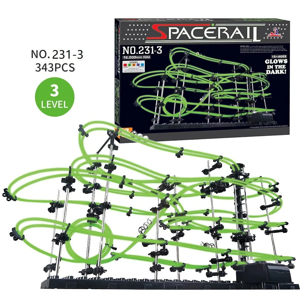 EZ Marble Run Maze Race Track Games Luminous Spacerail Roller Coaster Level 2 3 4 Electric Elevator Model Education Science Toy