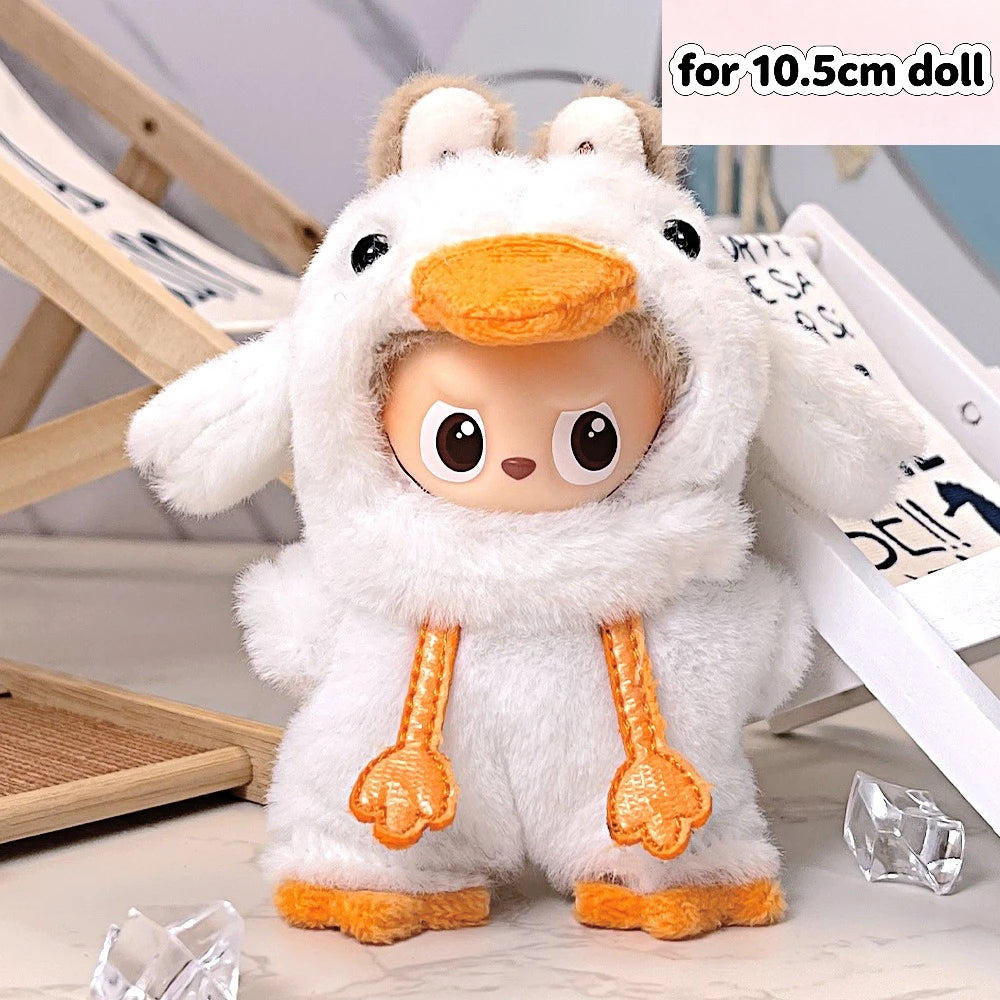 EZ For 17cm/10.5cm Labubu 4.0/3.0 Accessories Doll Clothes Heartbeat Long Eared Furry Rabbit Costume Cartoon Dress Up Labubu Outfit
