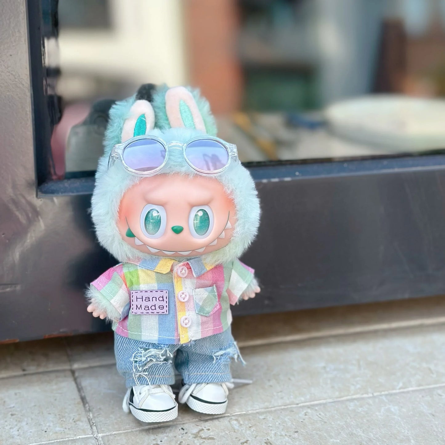 EZ For Ropa Labubu v1/v2/v3 baby doll outfit outing clothes Rainbow Lattice plaid shirt heart-pounding macaron for labubu cloth