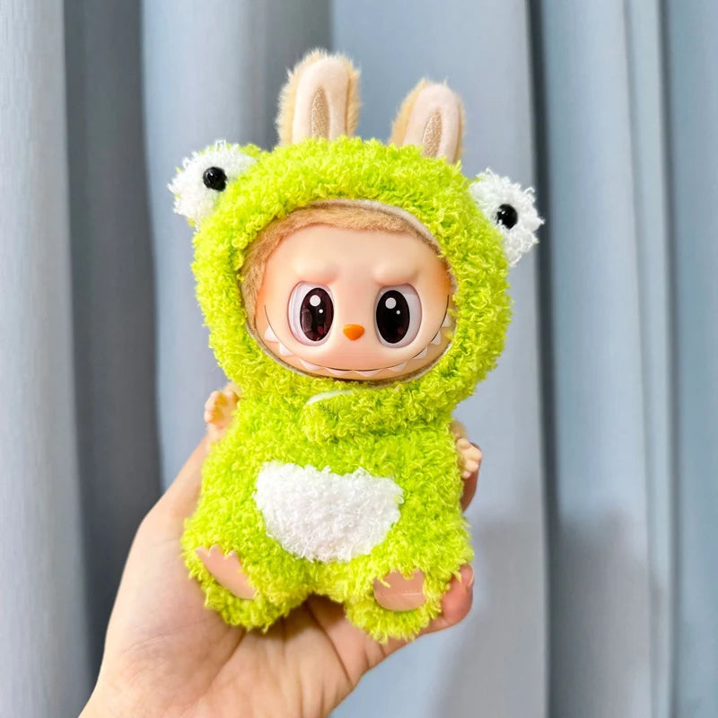 EZ 17cm Labubu Doll Clothes Pink Pig Jumpsuit Clothing Set Baby Pendant Clothes Green Frog Onesie Clothes Replacement Trend Gift