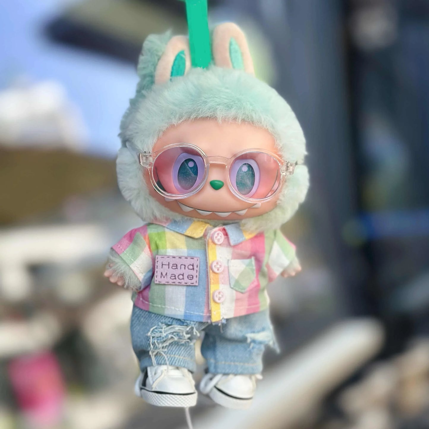 EZ For Ropa Labubu v1/v2/v3 baby doll outfit outing clothes Rainbow Lattice plaid shirt heart-pounding macaron for labubu cloth