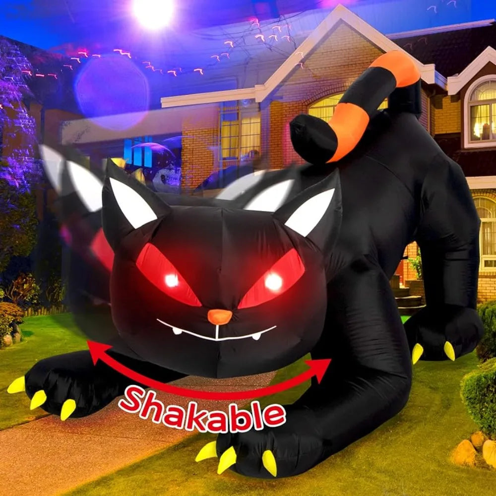 EZ Halloween Inflatable 1.8m Black Cat Toy Shakes Head Ghost LED Lights Indoor Outdoor Yard Airblown Decoration Fun Party Display